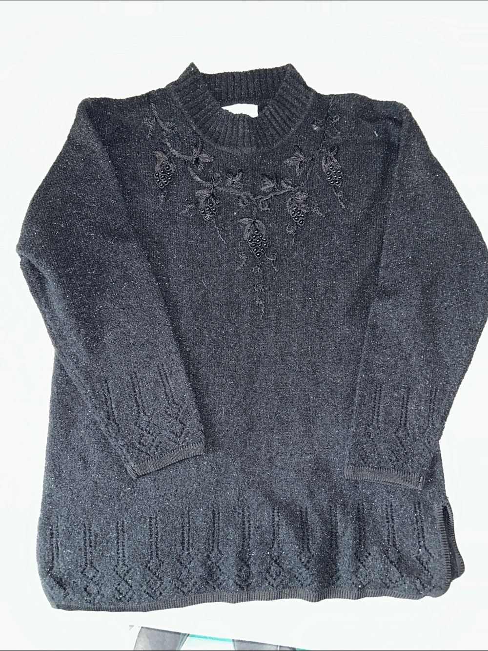Eve Black Embroidered Crewneck Sweater